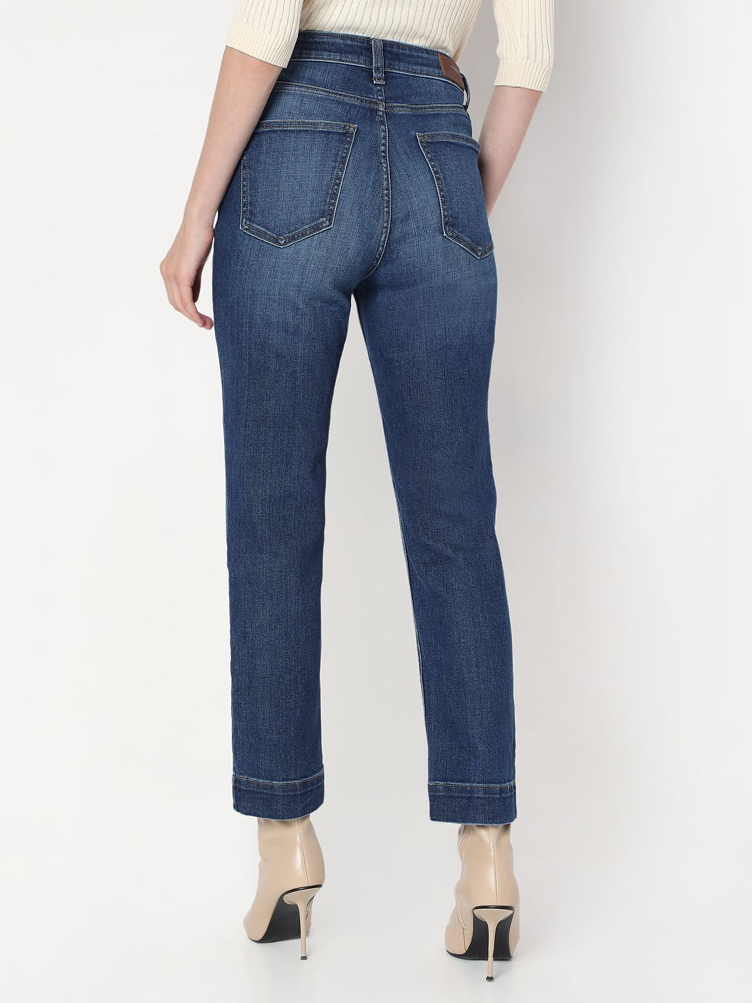 Dark Blue High Rise Straight Fit Jeans
