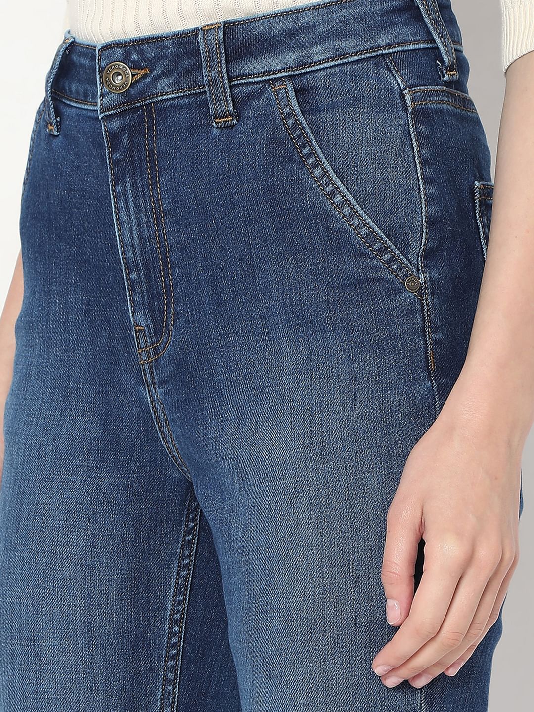 Dark Blue High Rise Straight Fit Jeans