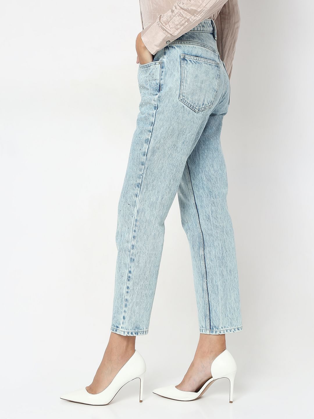 Light Blue Rhinestone Embellished Jeans