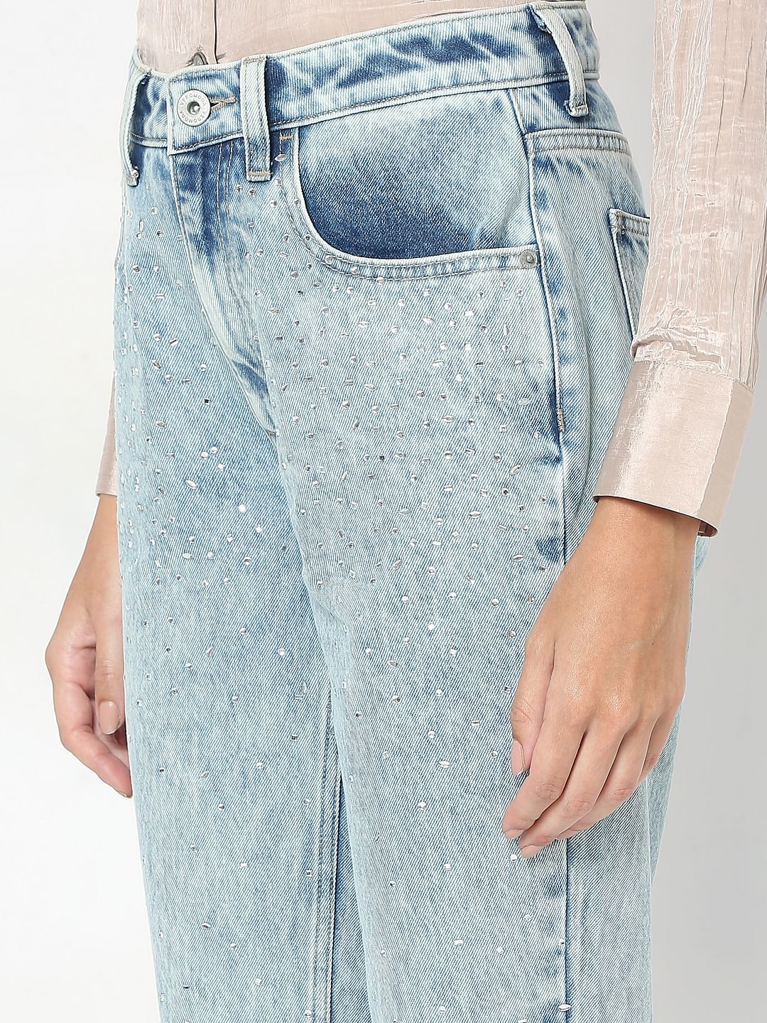 Light Blue Rhinestone Embellished Jeans