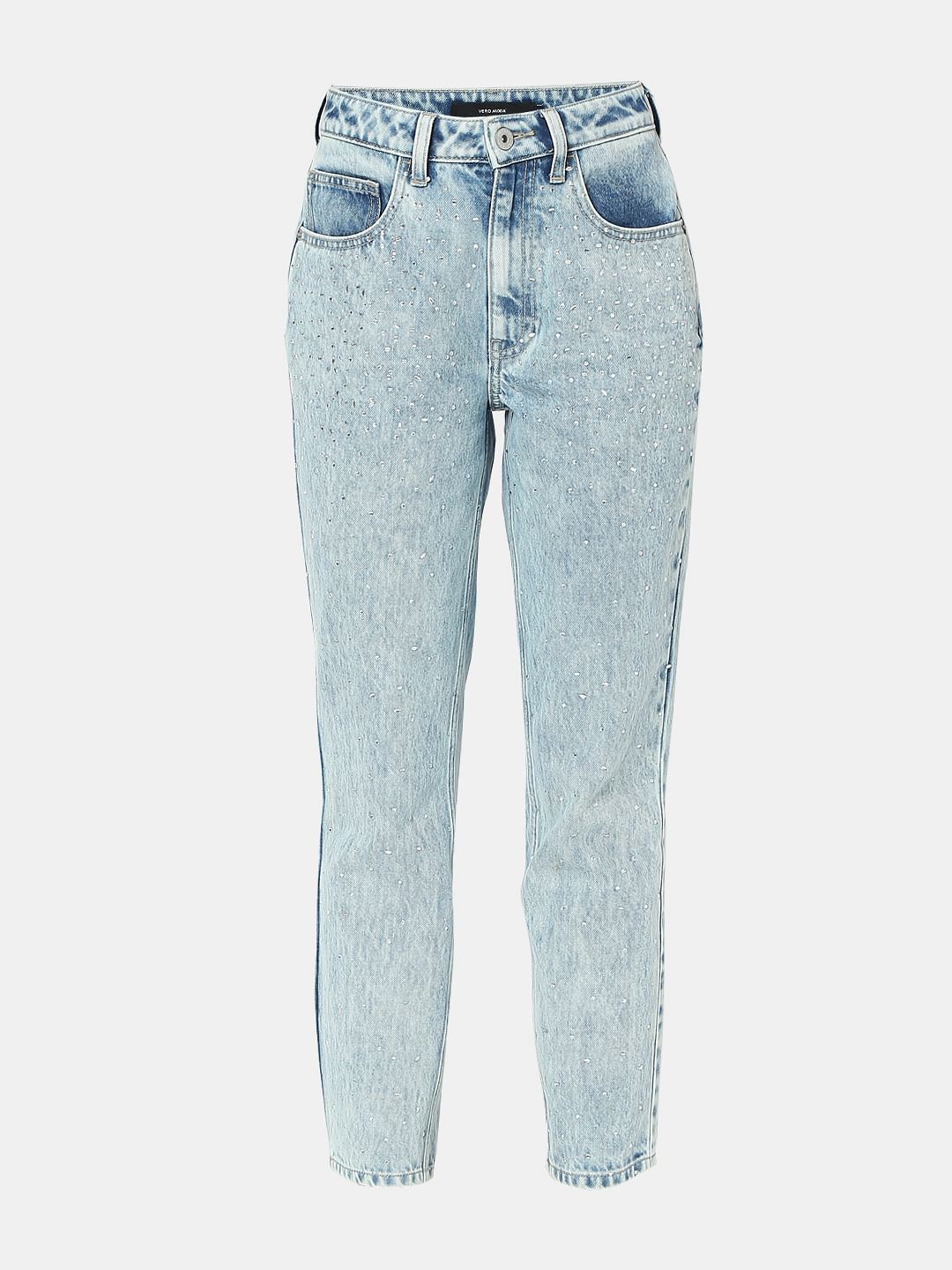 Light Blue Rhinestone Embellished Jeans