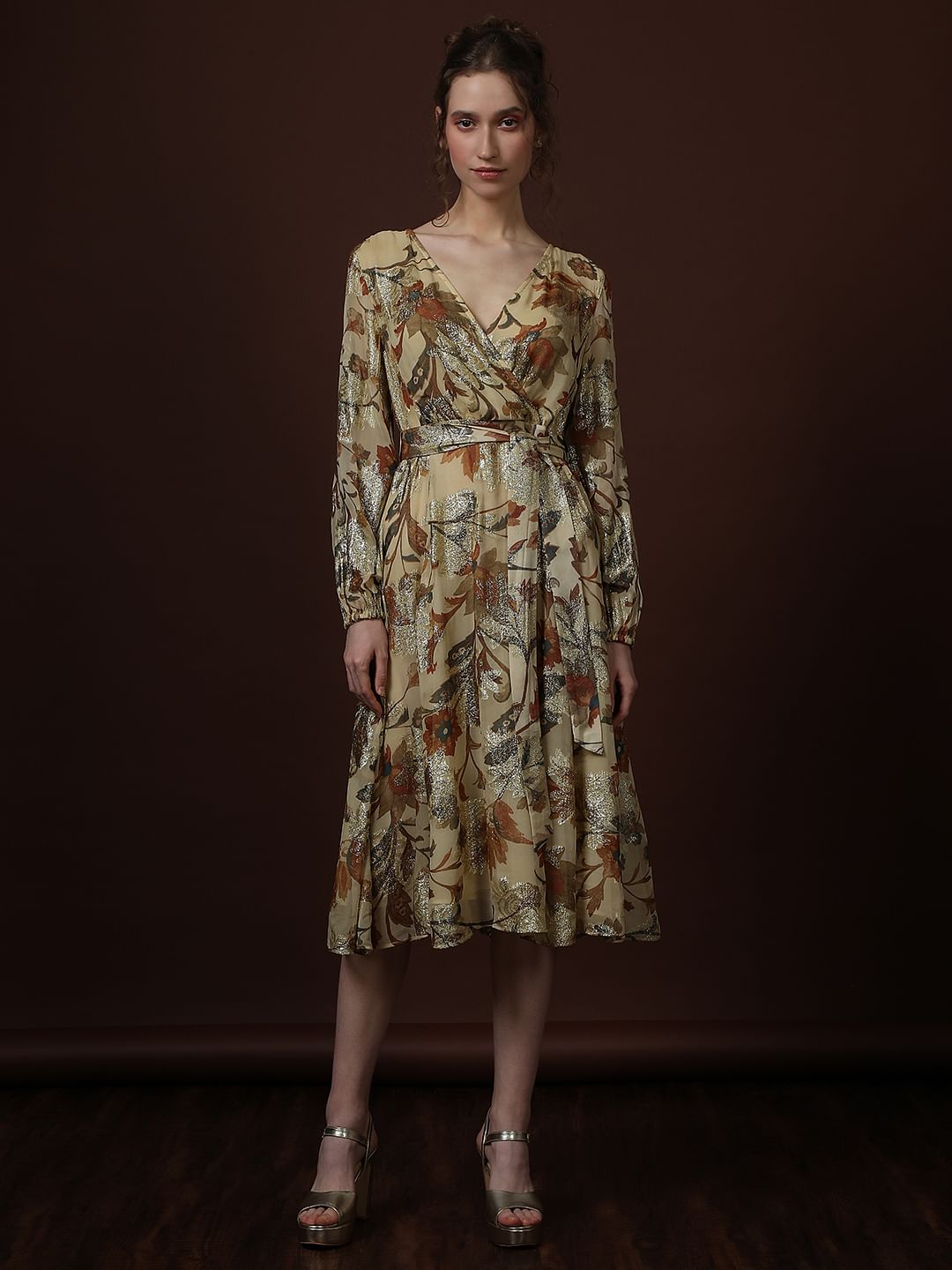 Ecru Floral Print Midi Dress