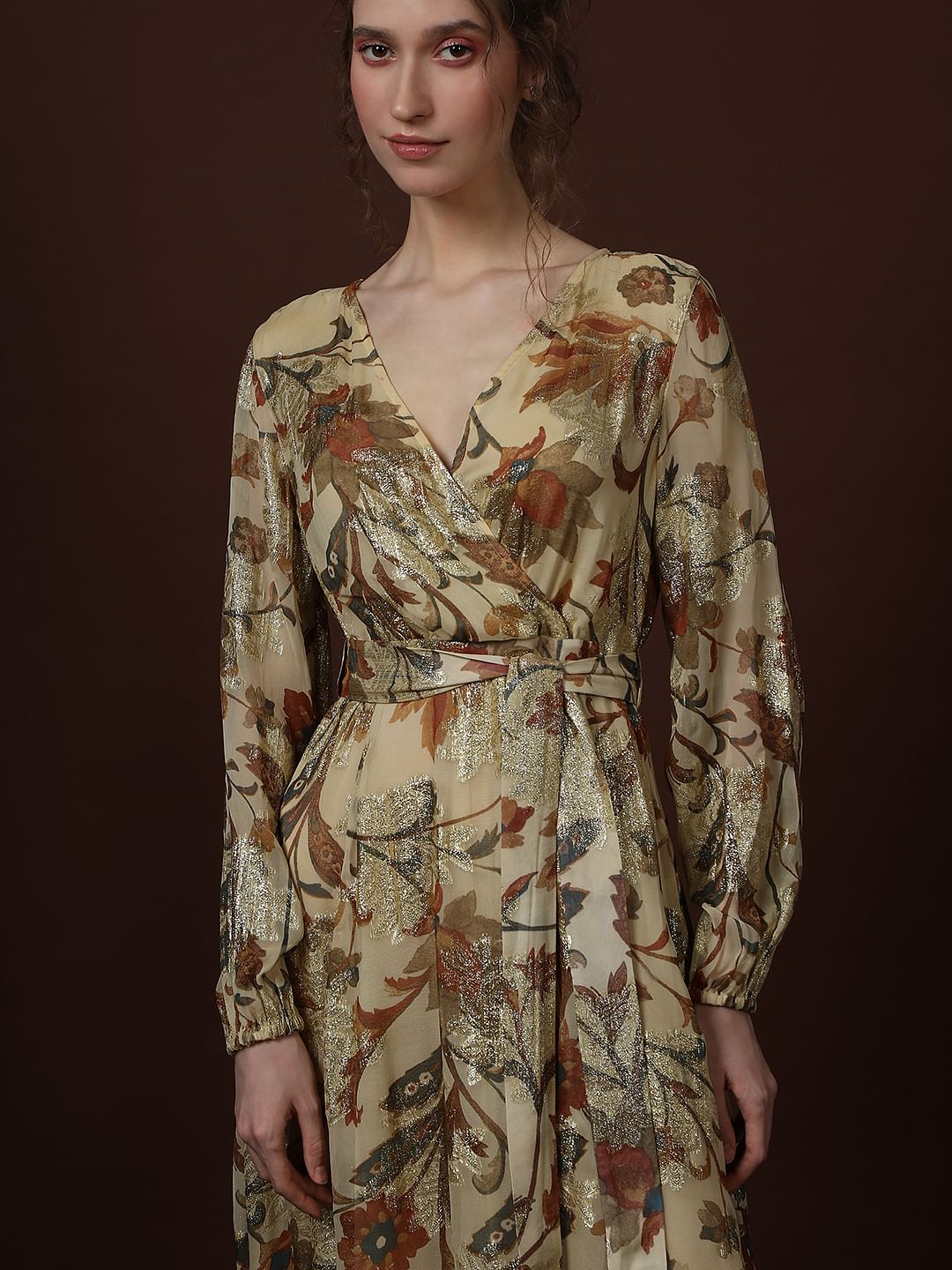 Ecru Floral Print Midi Dress