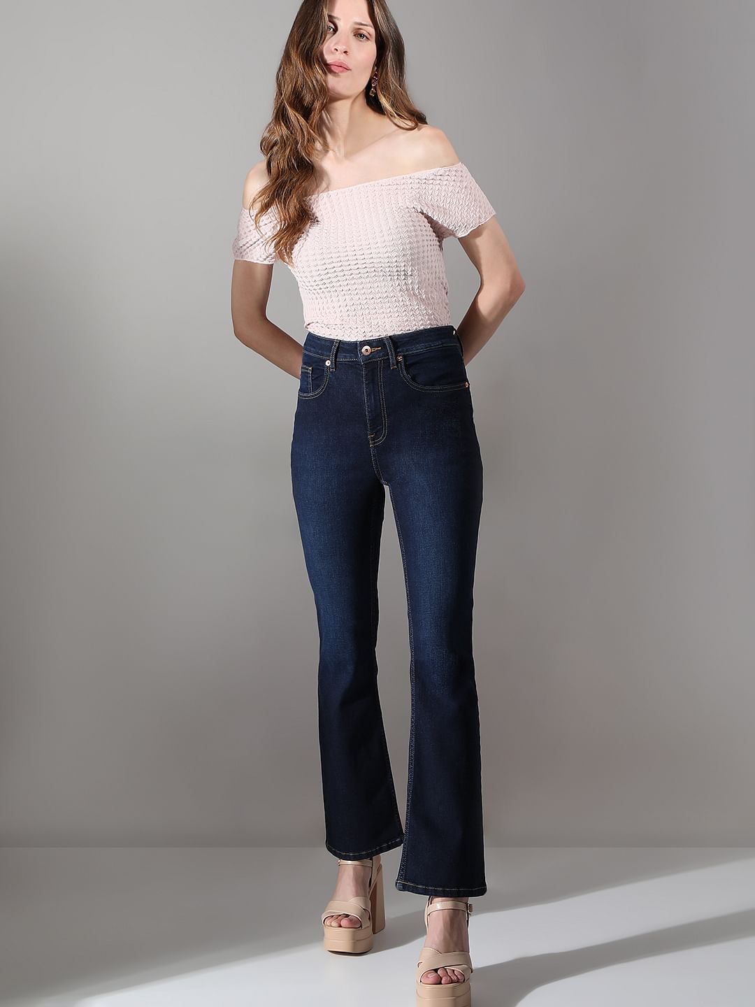 Dark Blue High Rise Bootcut Jeans