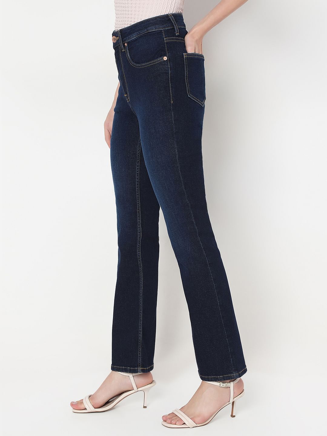 Dark Blue High Rise Bootcut Jeans