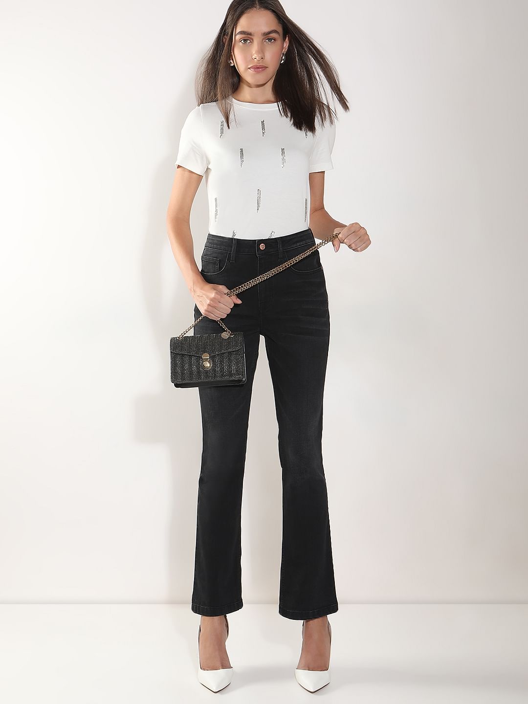 Black High Rise Bootcut Jeans