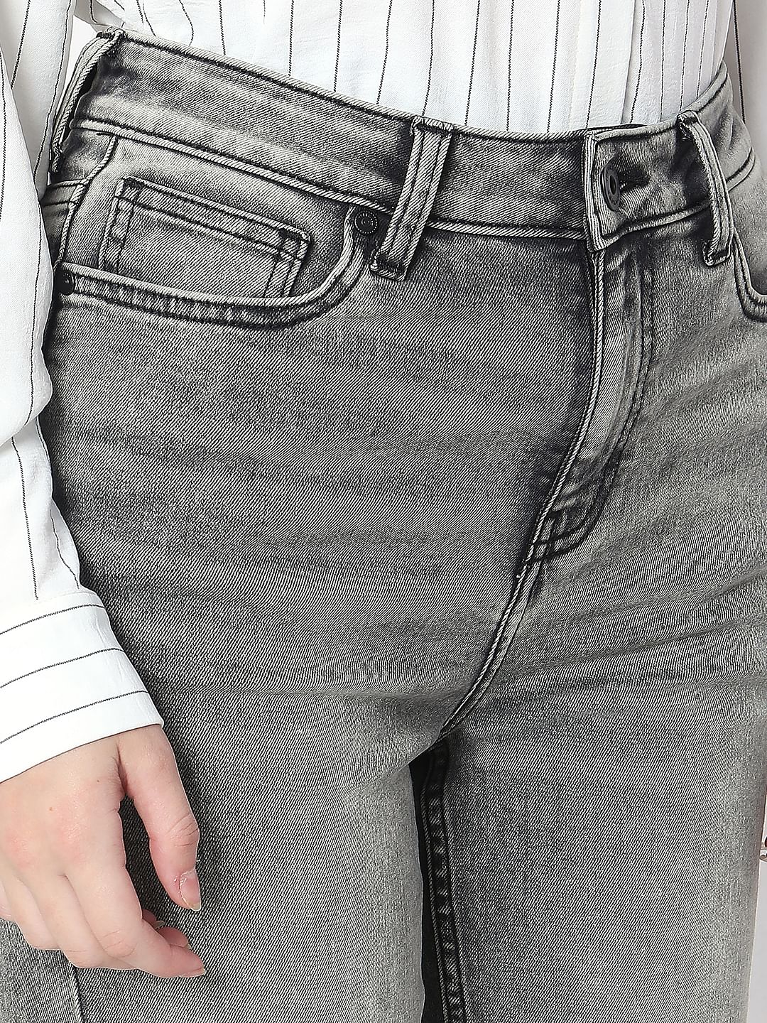 Grey Wide Leg High Rise Jeans