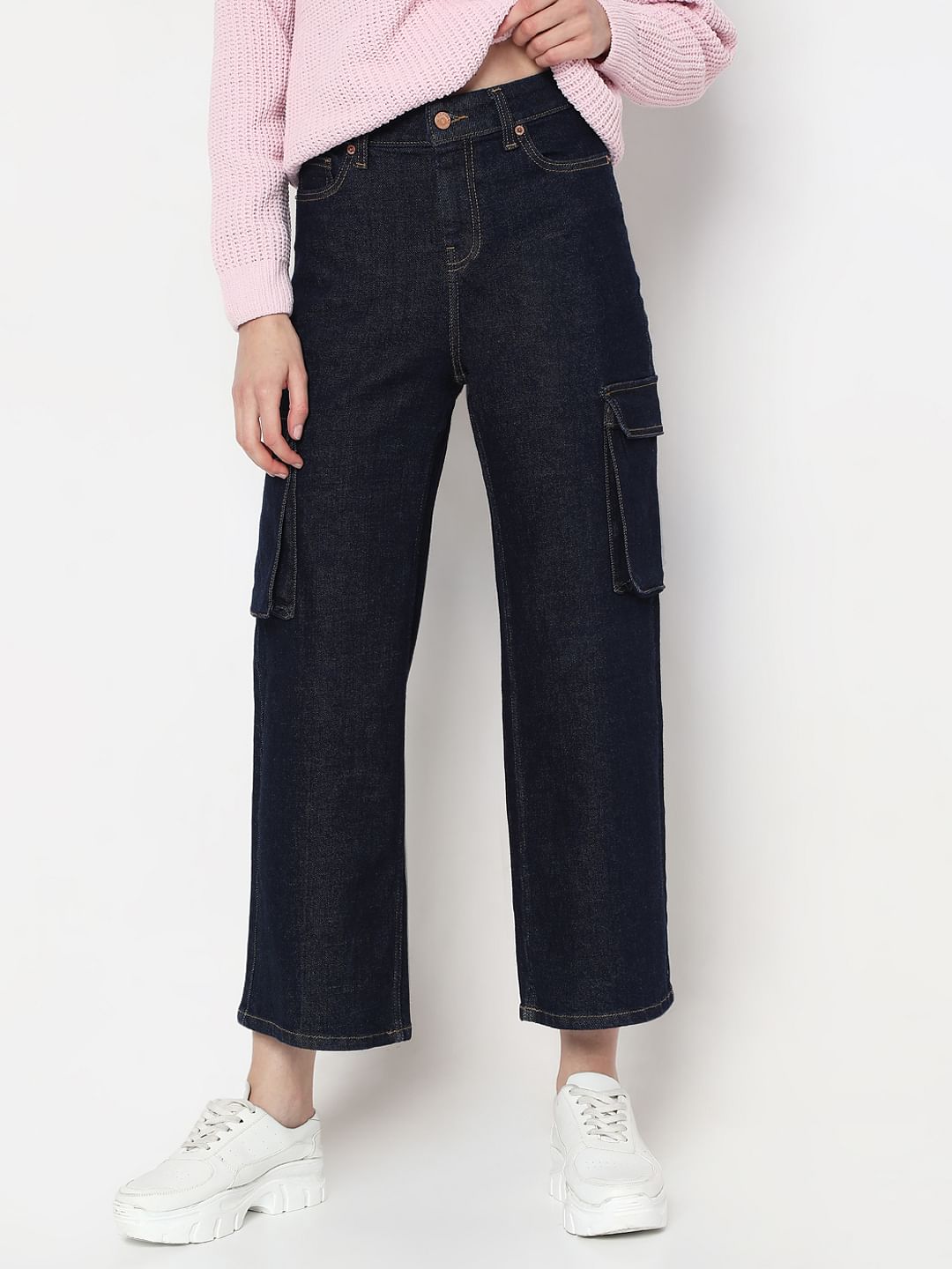 Dark Blue Wide-Leg Jeans