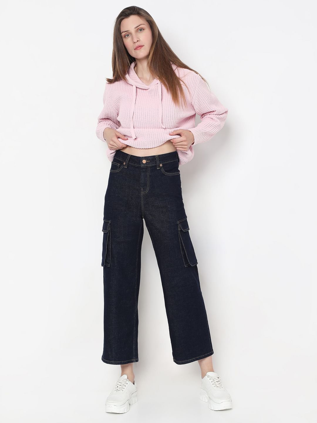 Dark Blue Wide-Leg Jeans