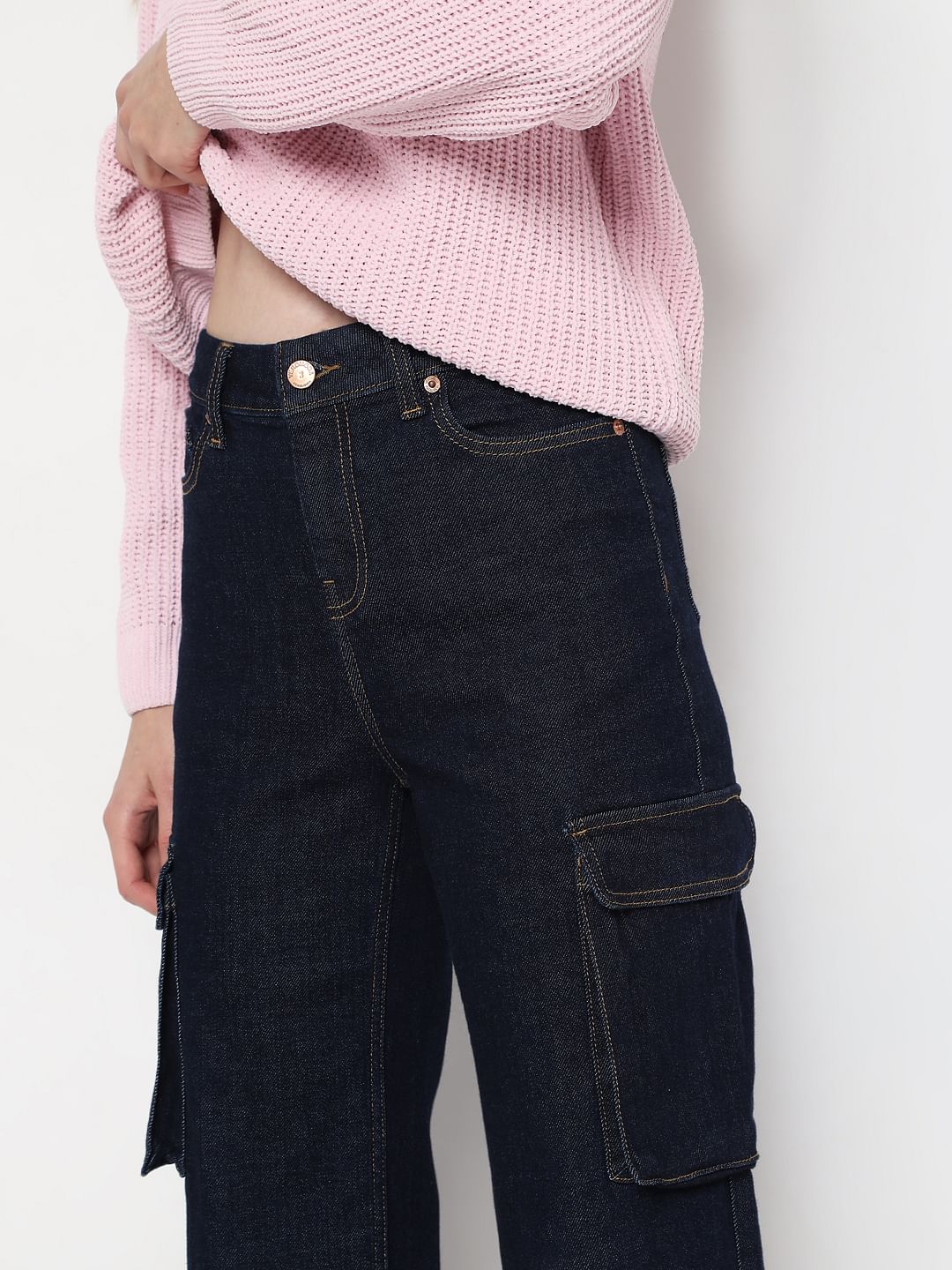 Dark Blue Wide-Leg Jeans