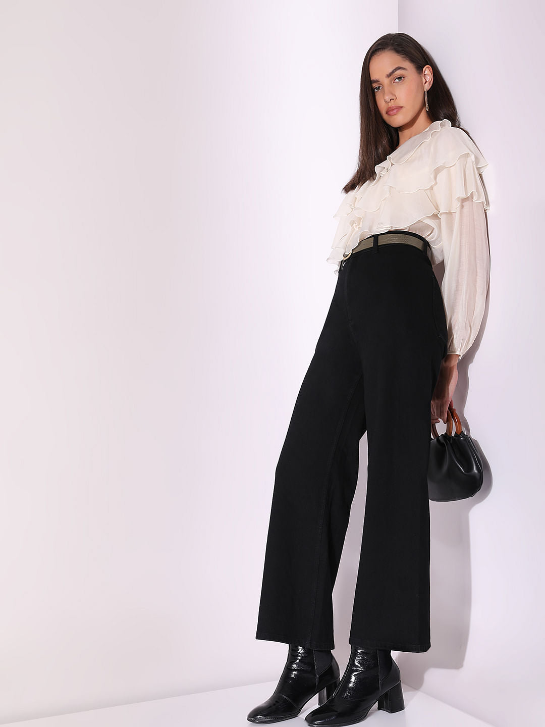 Black High Rise Wide Leg Jeans