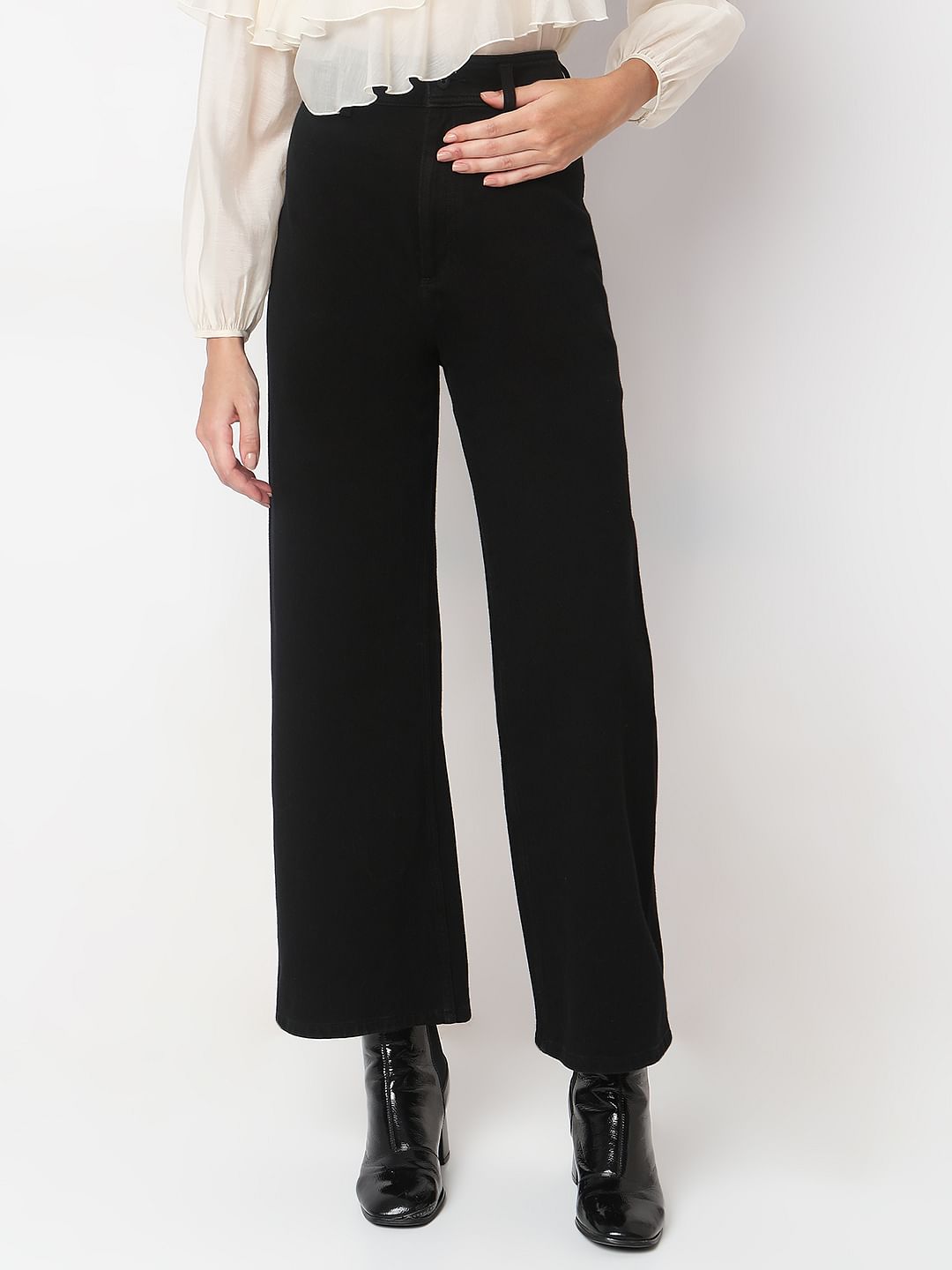 Black High Rise Wide Leg Jeans