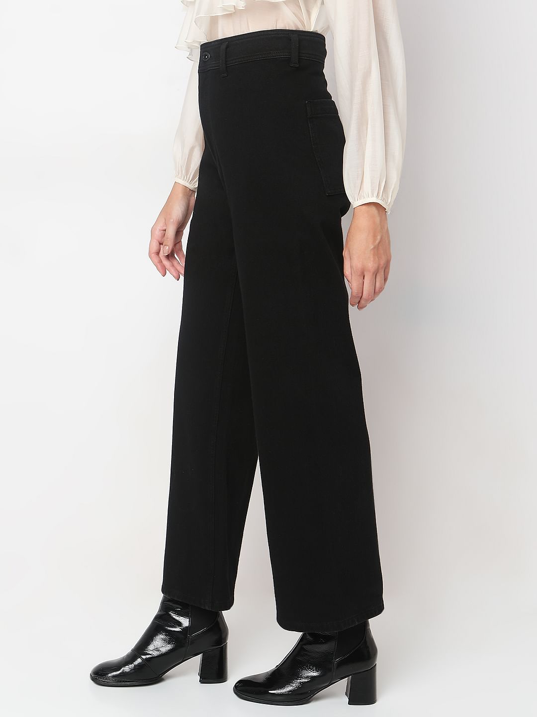 Black High Rise Wide Leg Jeans