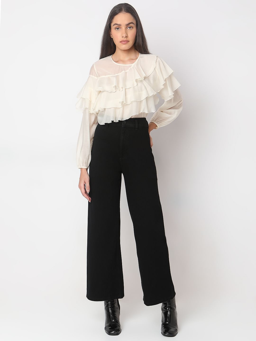 Black High Rise Wide Leg Jeans