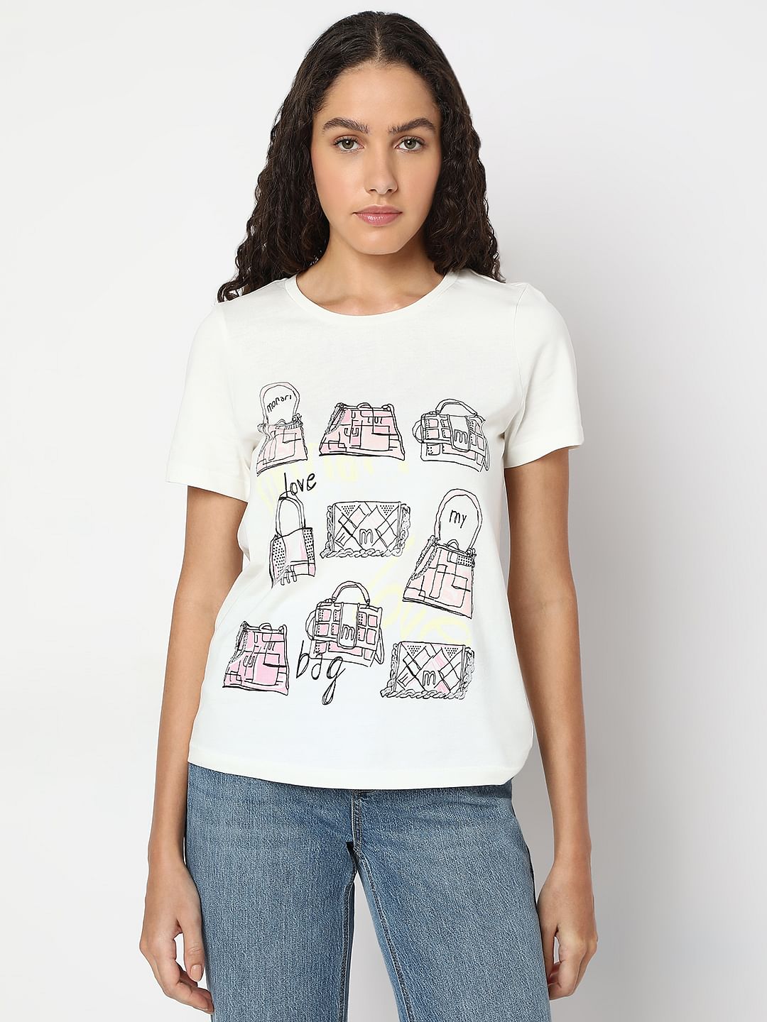 White Graphic Print Cotton T-Shirt