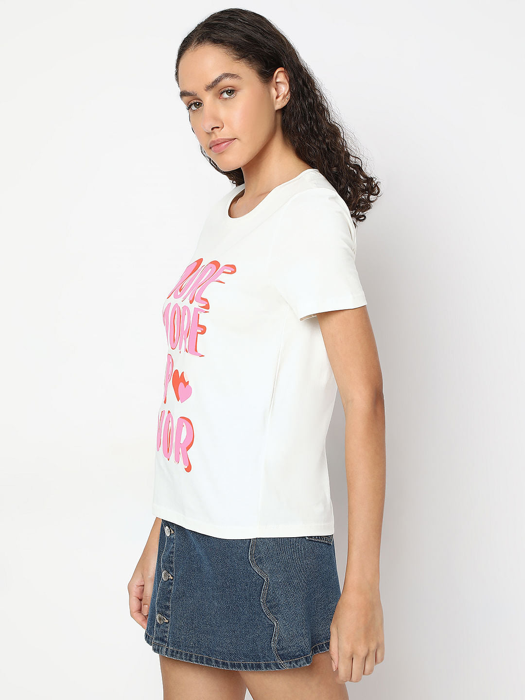 White Typographic Print Cotton T-Shirt