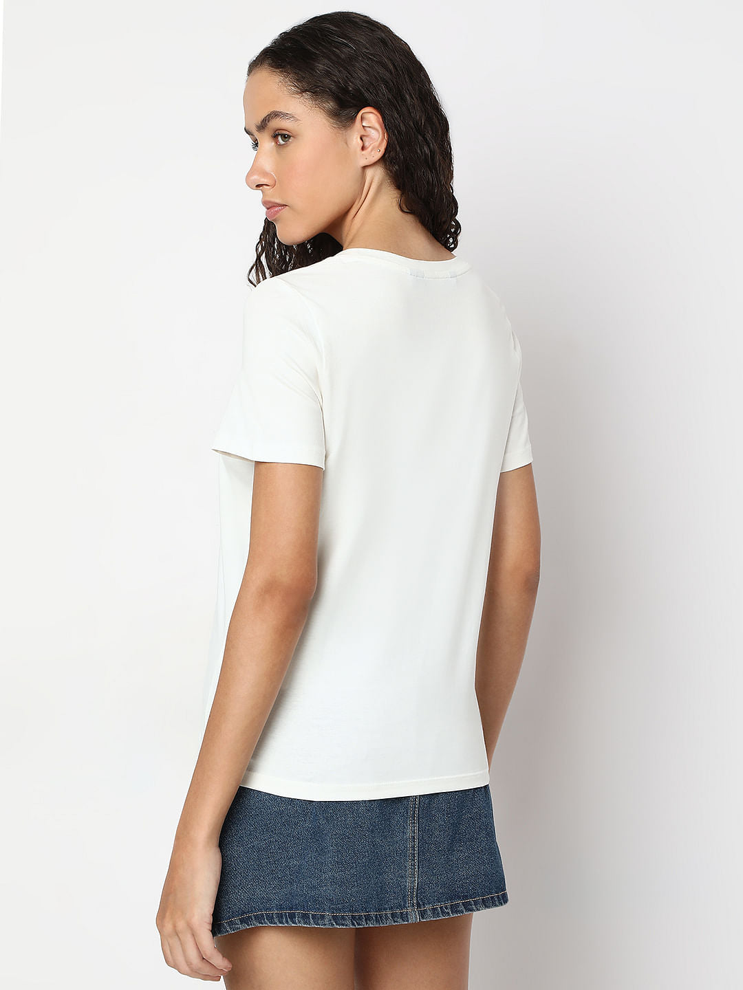 White Typographic Print Cotton T-Shirt