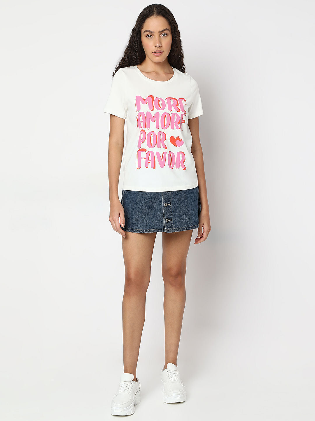 White Typographic Print Cotton T-Shirt