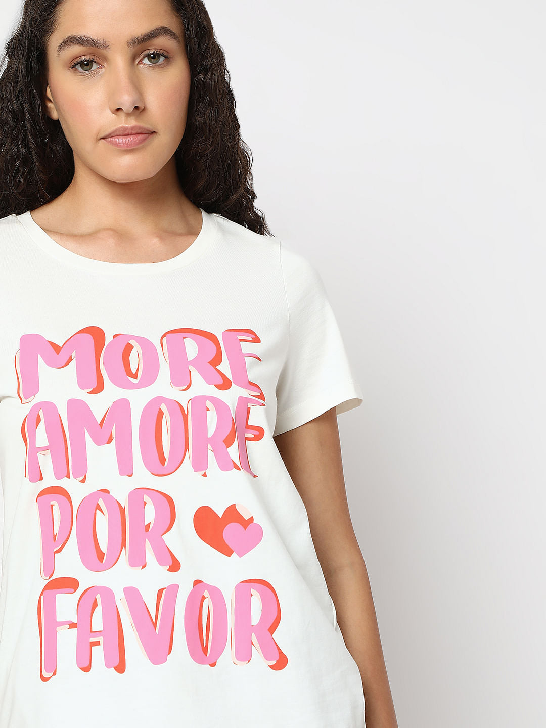 White Typographic Print Cotton T-Shirt