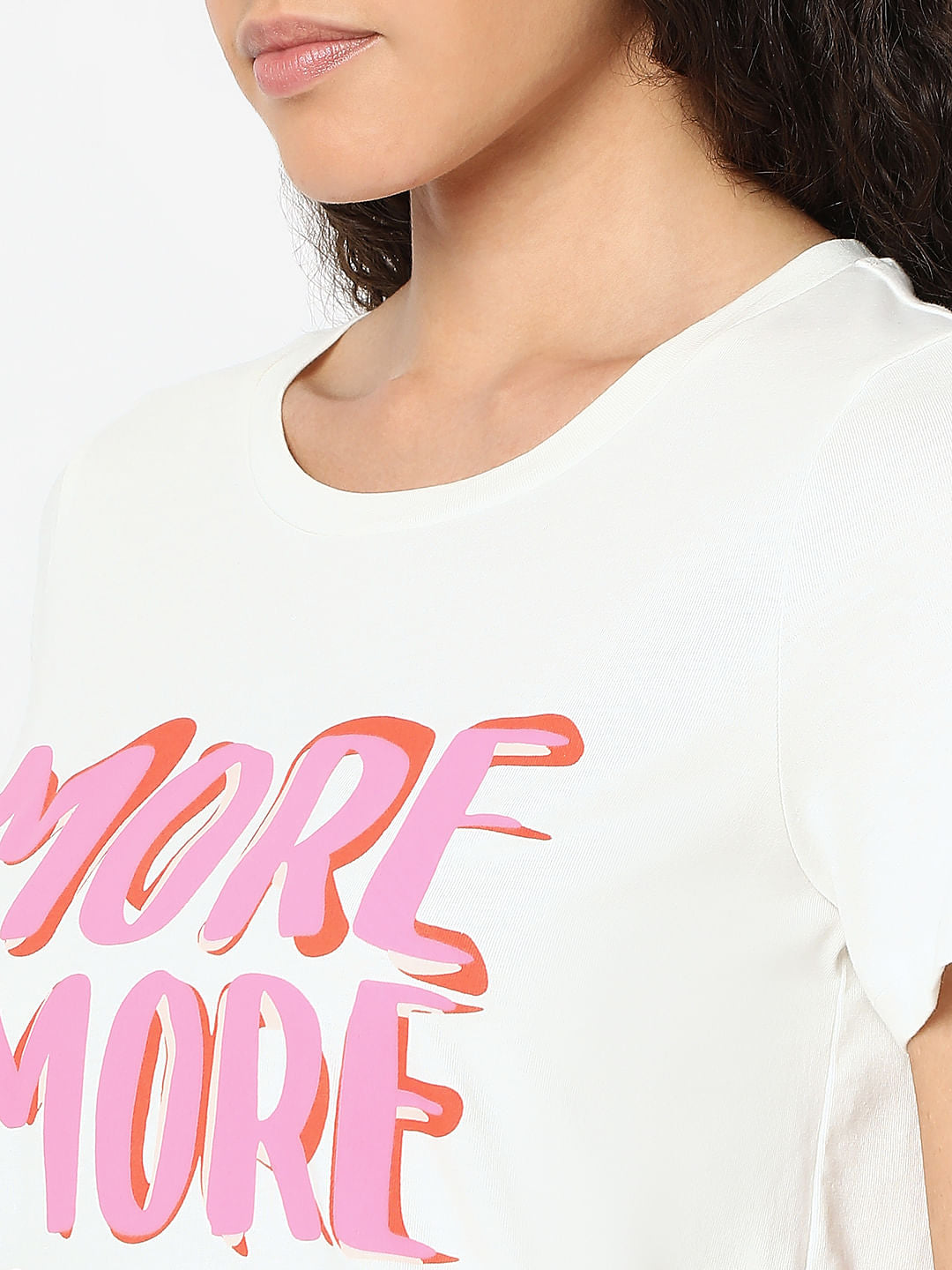 White Typographic Print Cotton T-Shirt