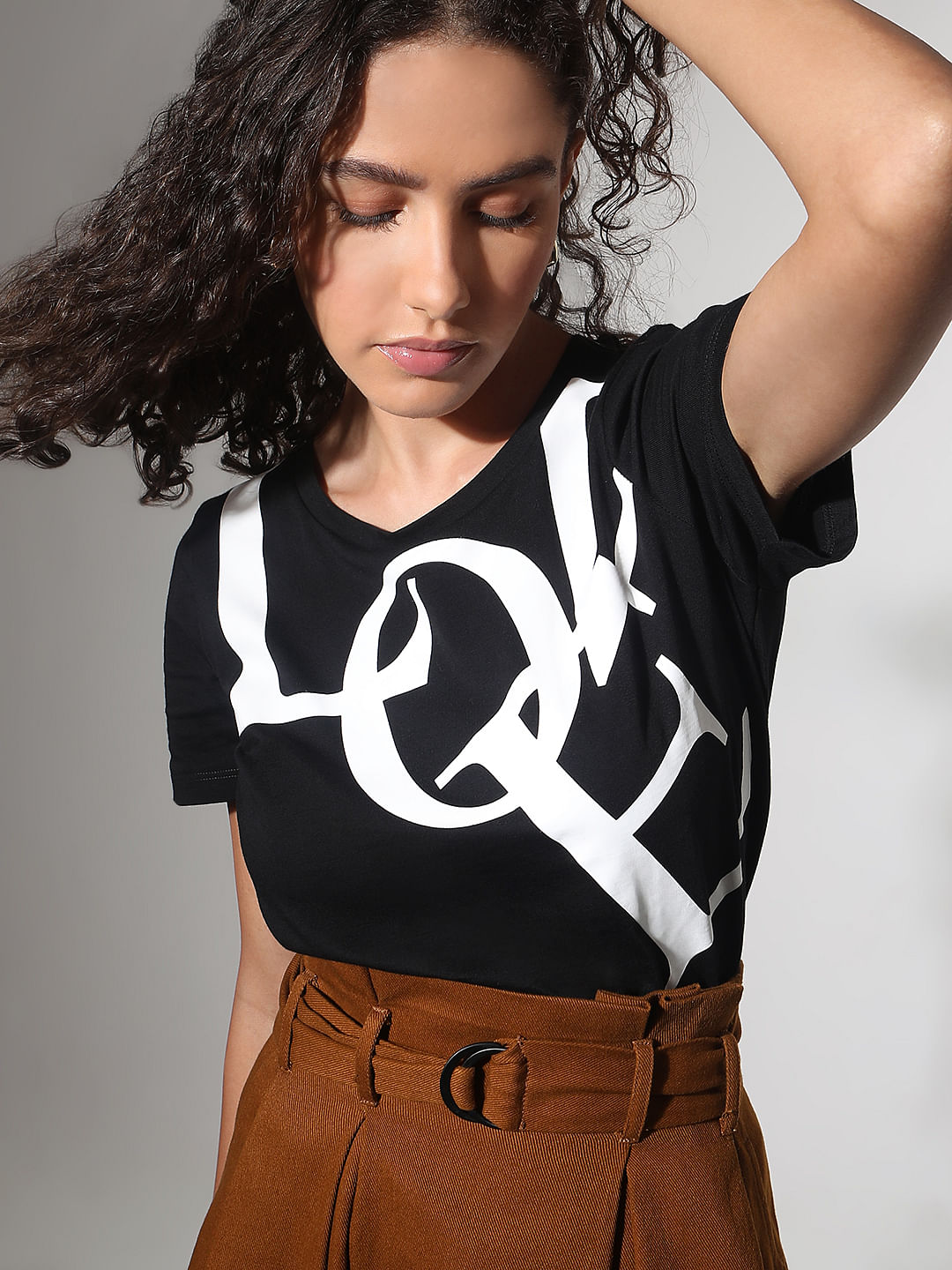 Black Typographic Print Cotton T-Shirt