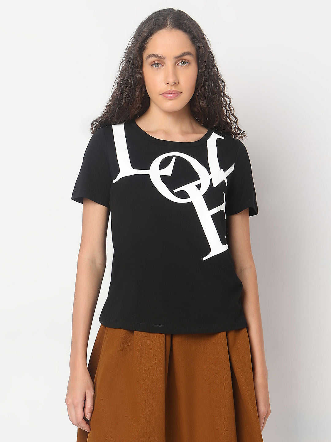 Black Typographic Print Cotton T-Shirt