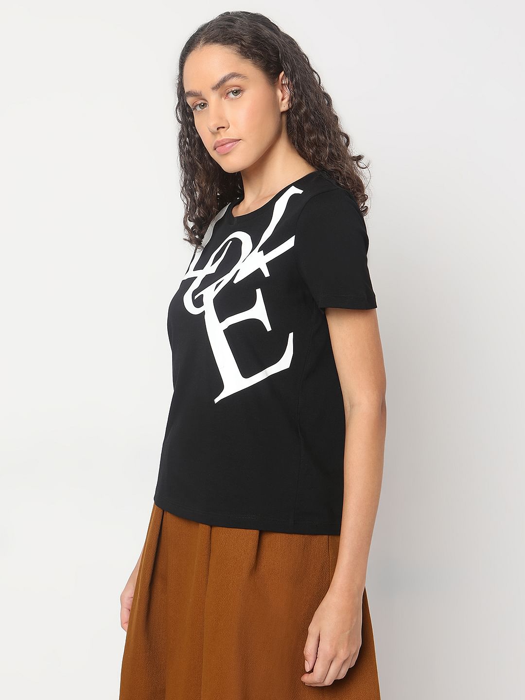 Black Typographic Print Cotton T-Shirt
