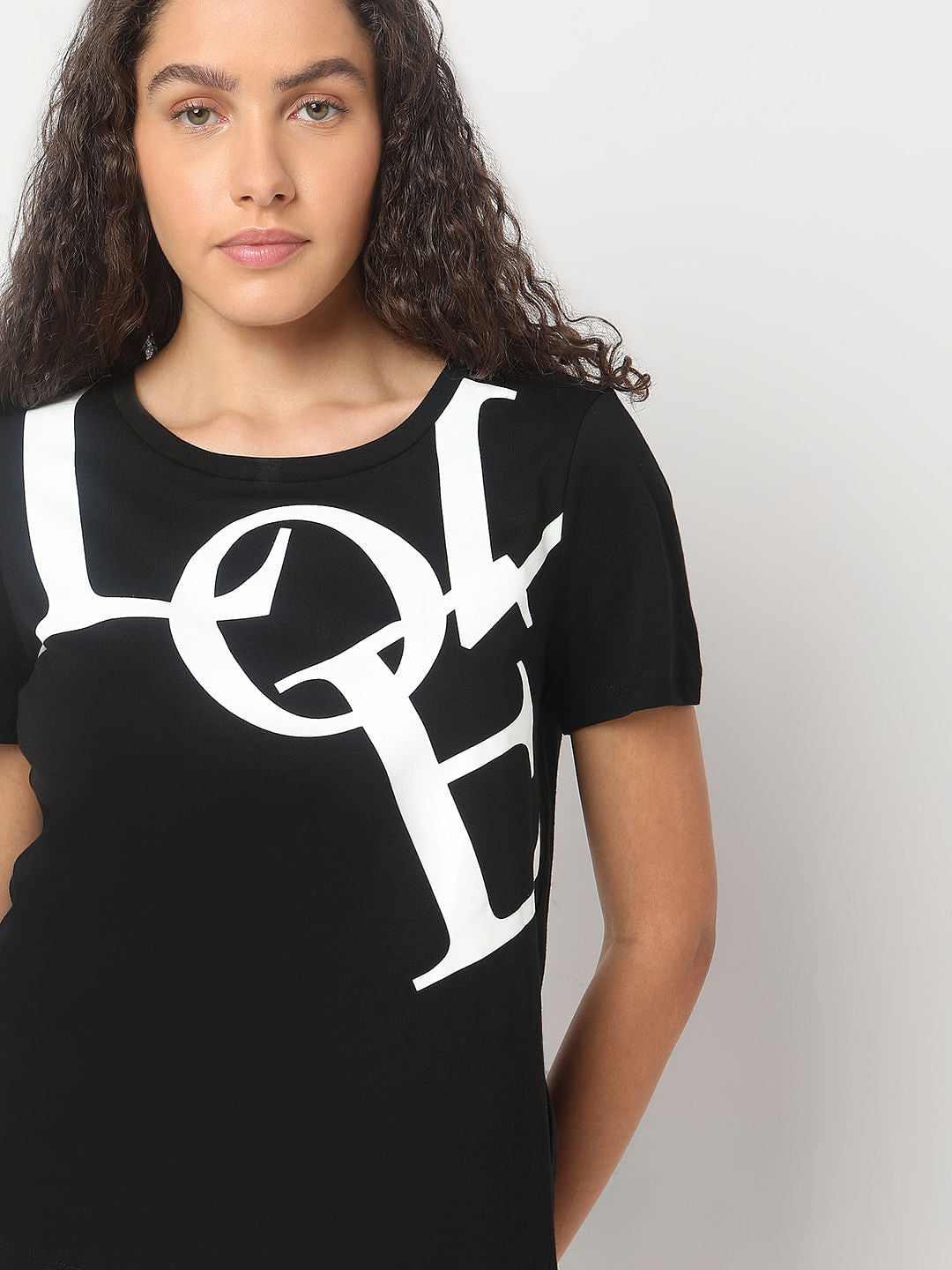 Black Typographic Print Cotton T-Shirt