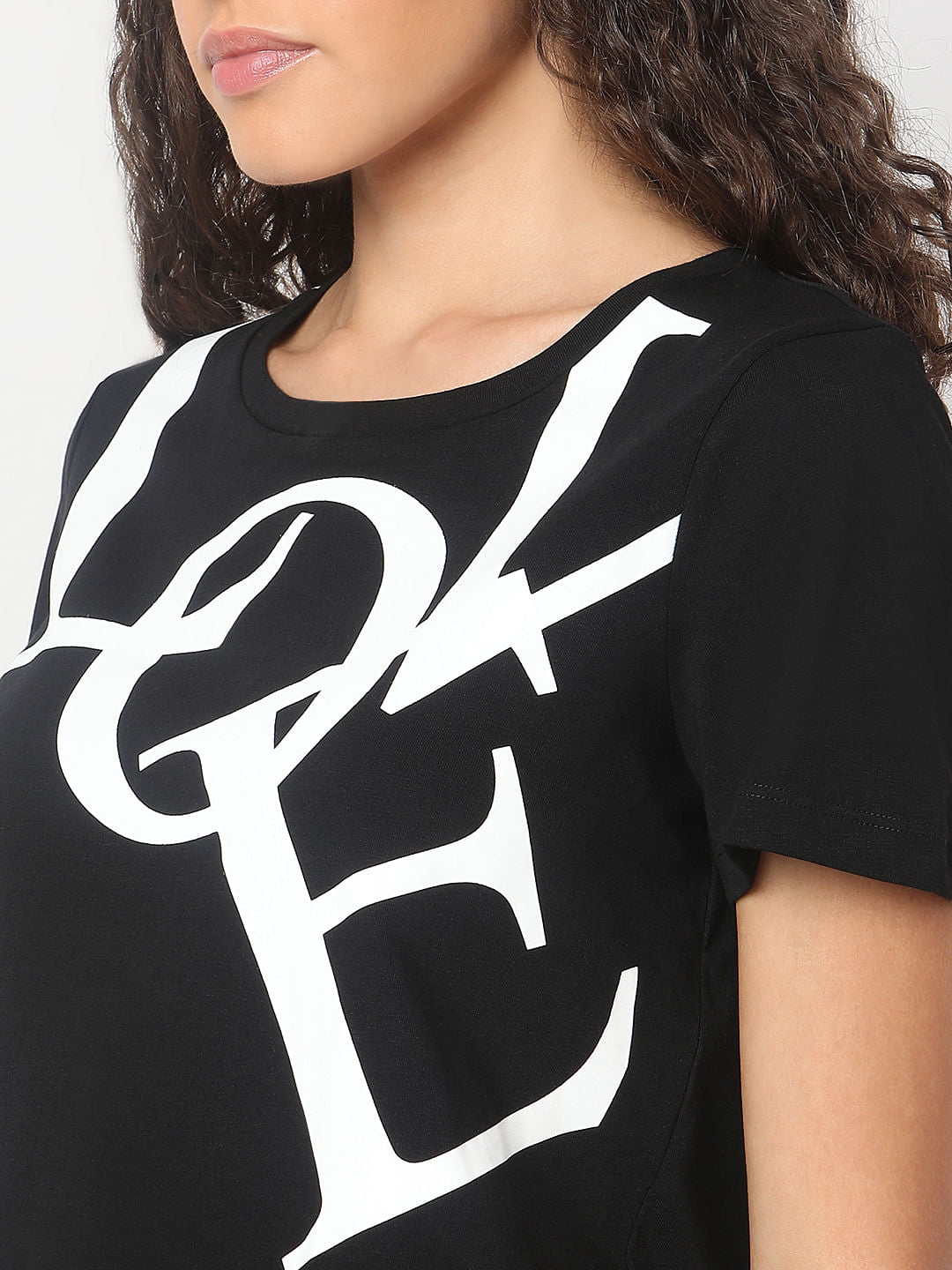 Black Typographic Print Cotton T-Shirt
