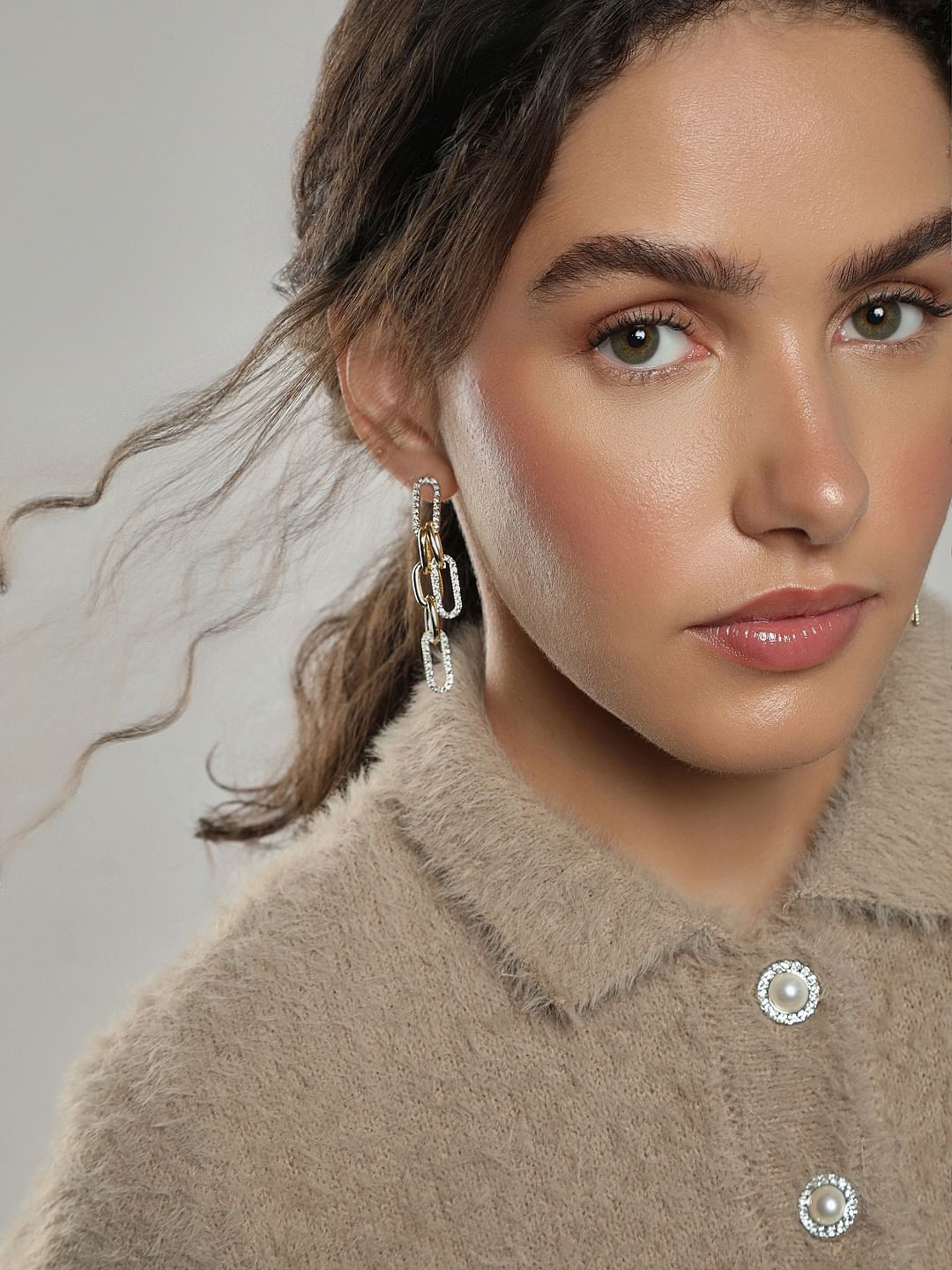 Golden Rhinestone Chain Earrings