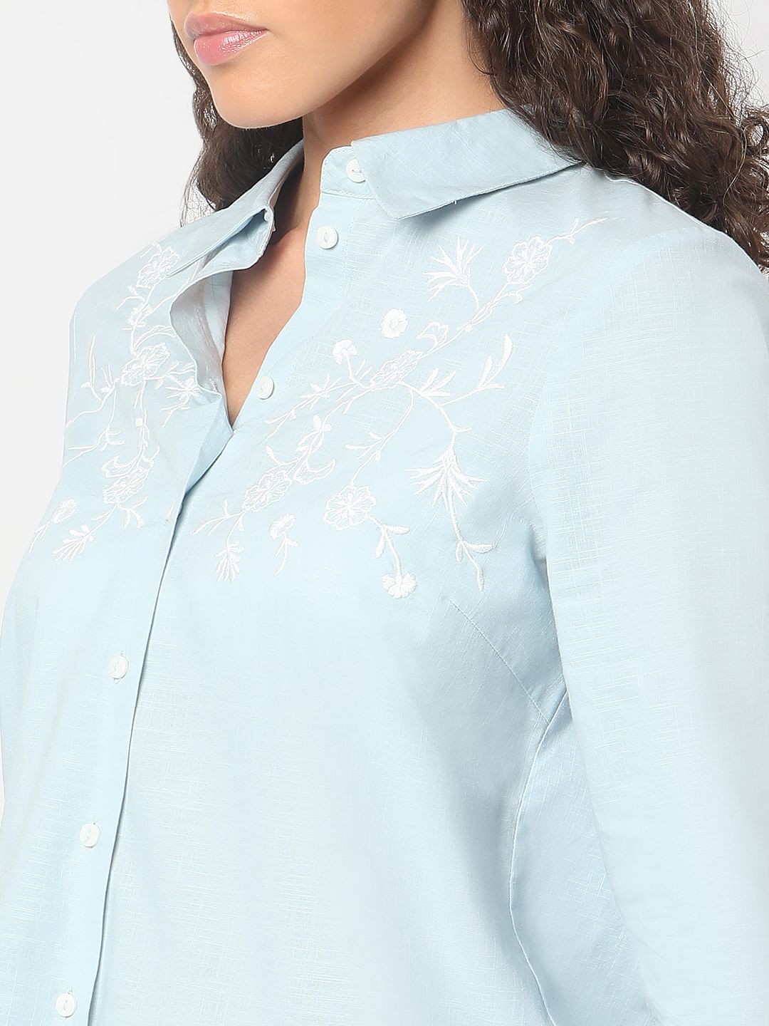 Light Blue Embroidered Cotton Shirt