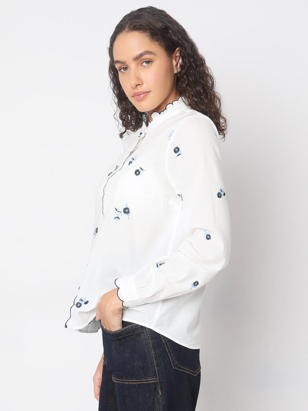 Vero Moda White Printed Cotton Shirt