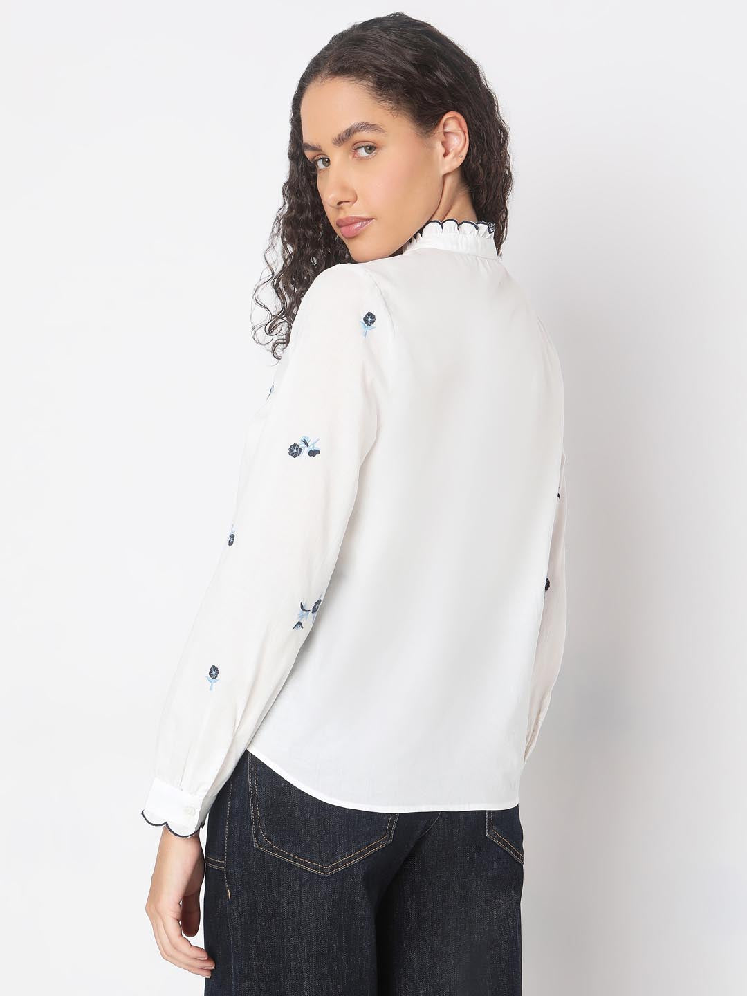 Vero Moda White Printed Cotton Shirt