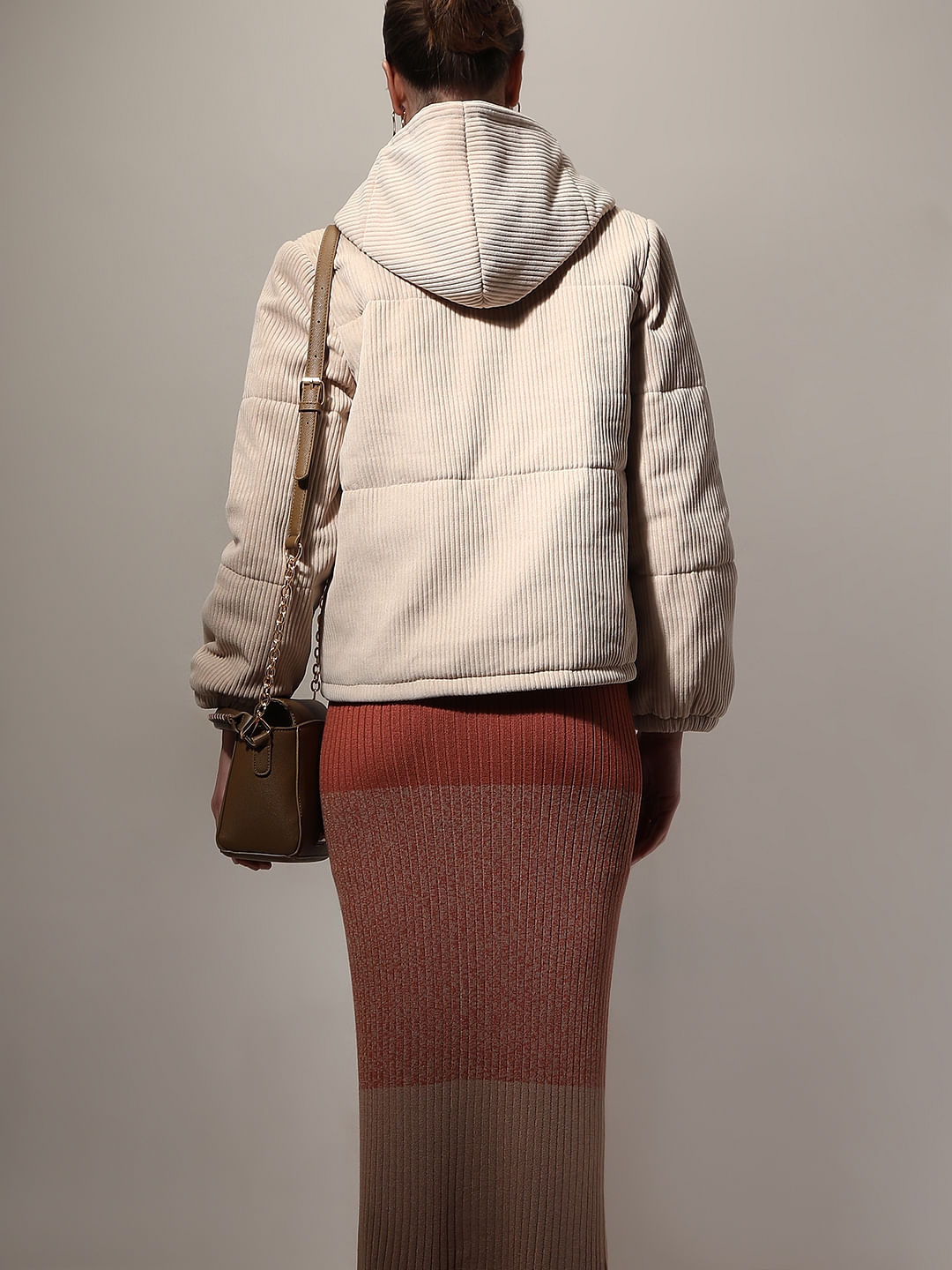 Beige Corduroy Hooded Jacket