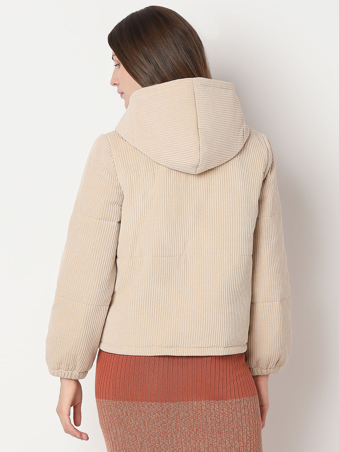 Beige Corduroy Hooded Jacket