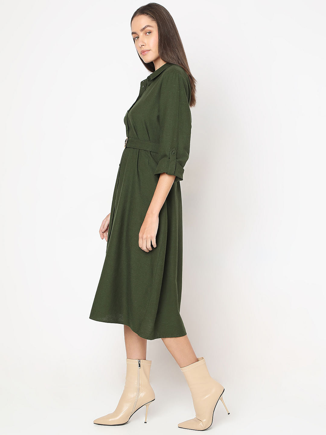 Olive Midi Shirt Dress