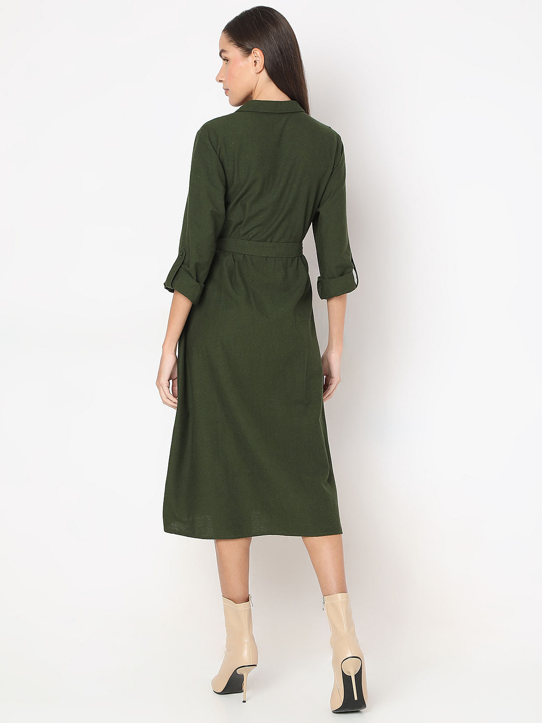 Olive Midi Shirt Dress