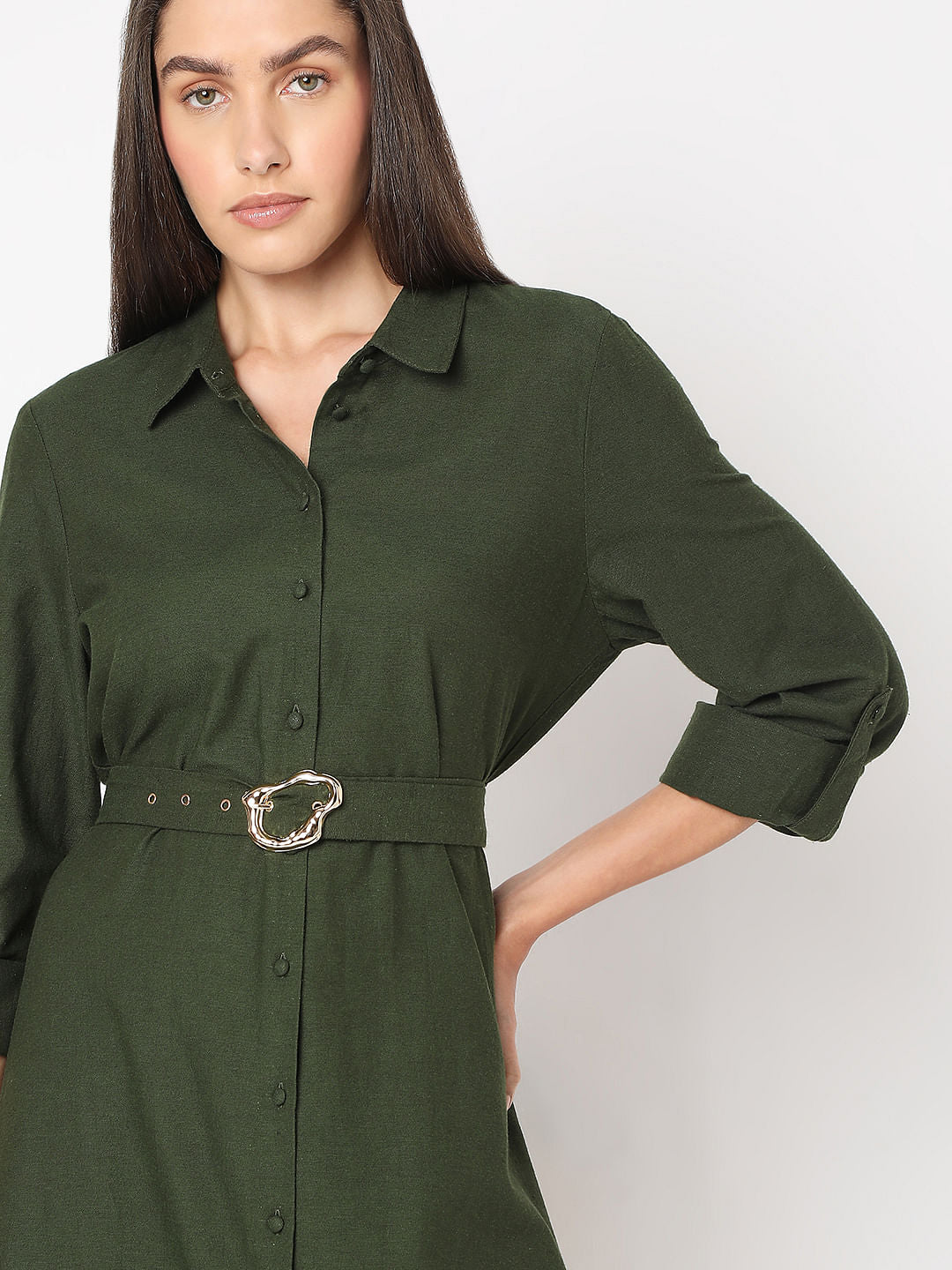 Olive Midi Shirt Dress