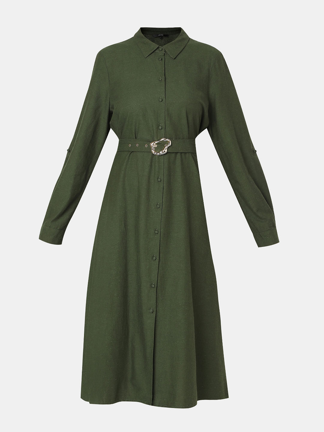 Olive Midi Shirt Dress