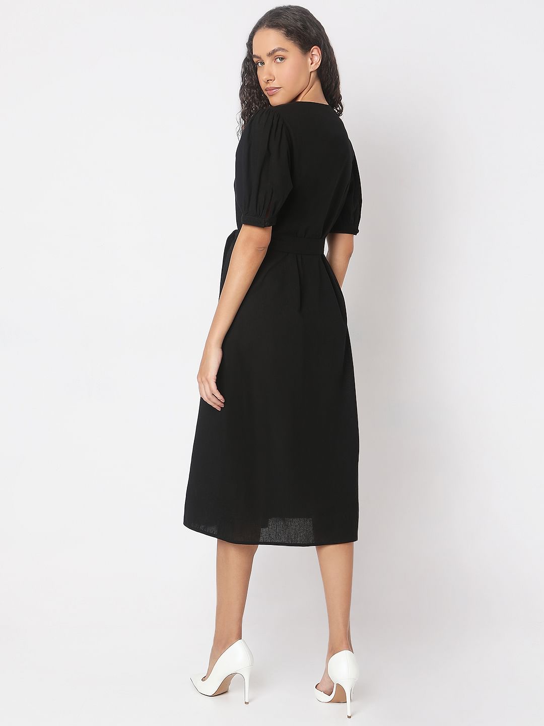 Black V-Neck Midi Dress
