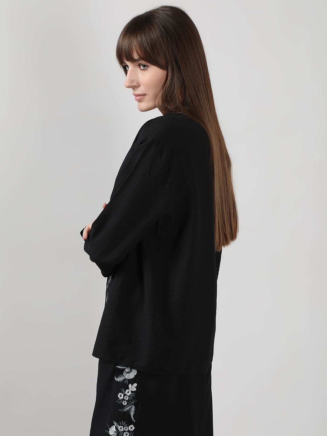 Black Embroidered Co-Ord Set Shirt