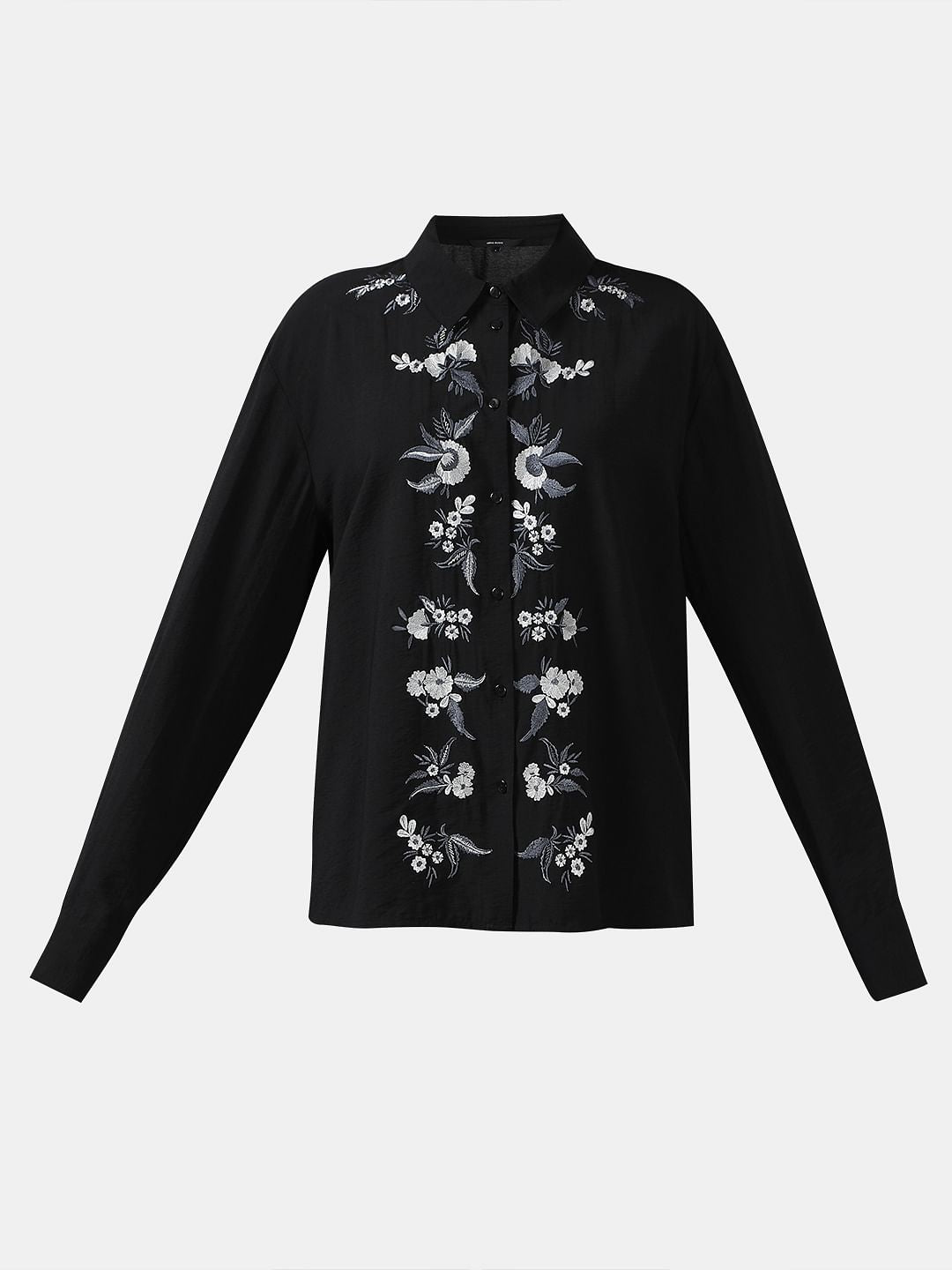 Black Embroidered Co-Ord Set Shirt