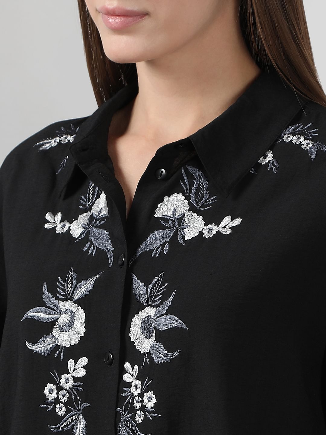 Black Embroidered Co-Ord Set Shirt