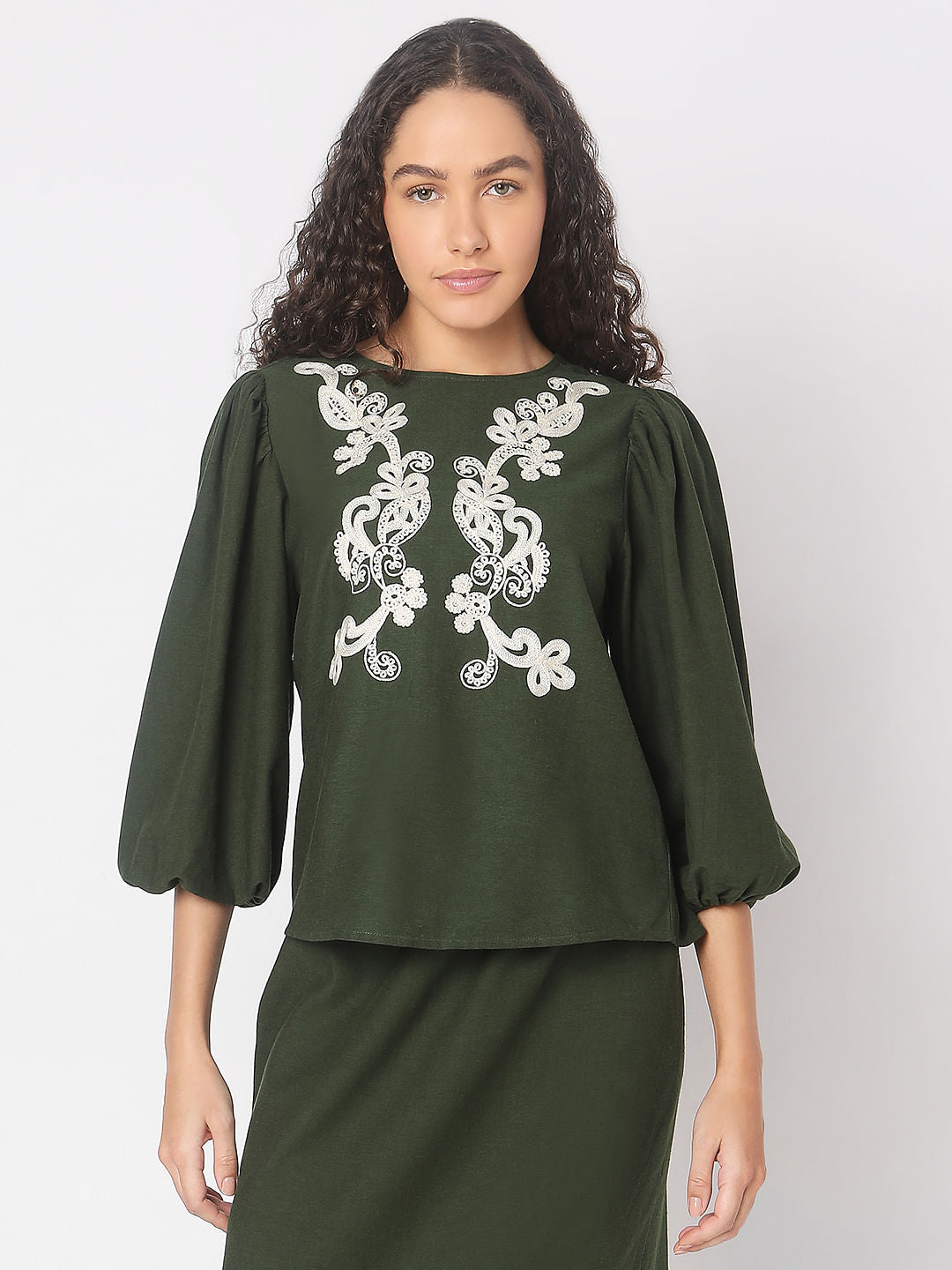 Green Embroidered Co-Ord Set Top