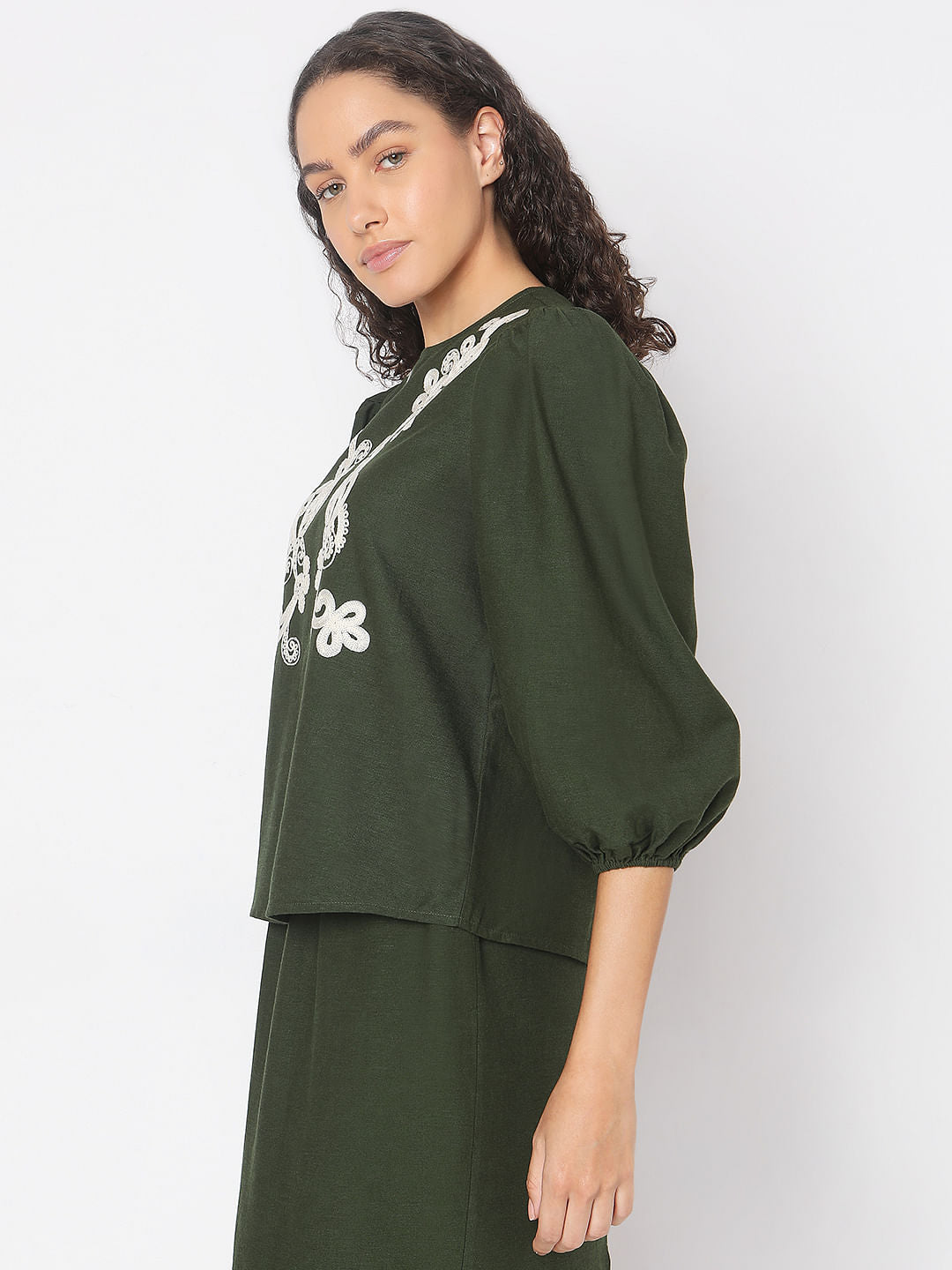 Green Embroidered Co-Ord Set Top