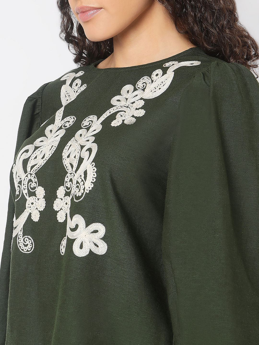 Green Embroidered Co-Ord Set Top