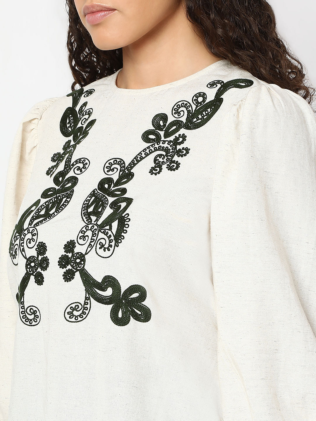 Beige Embroidered Co-Ord Set Top