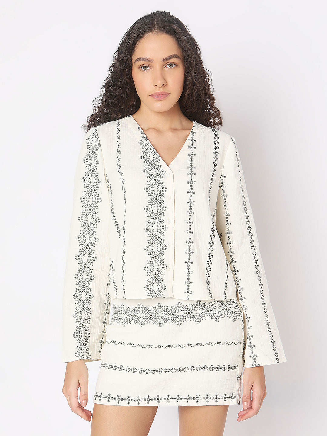 Off-White Printed Co-Ord Set Top