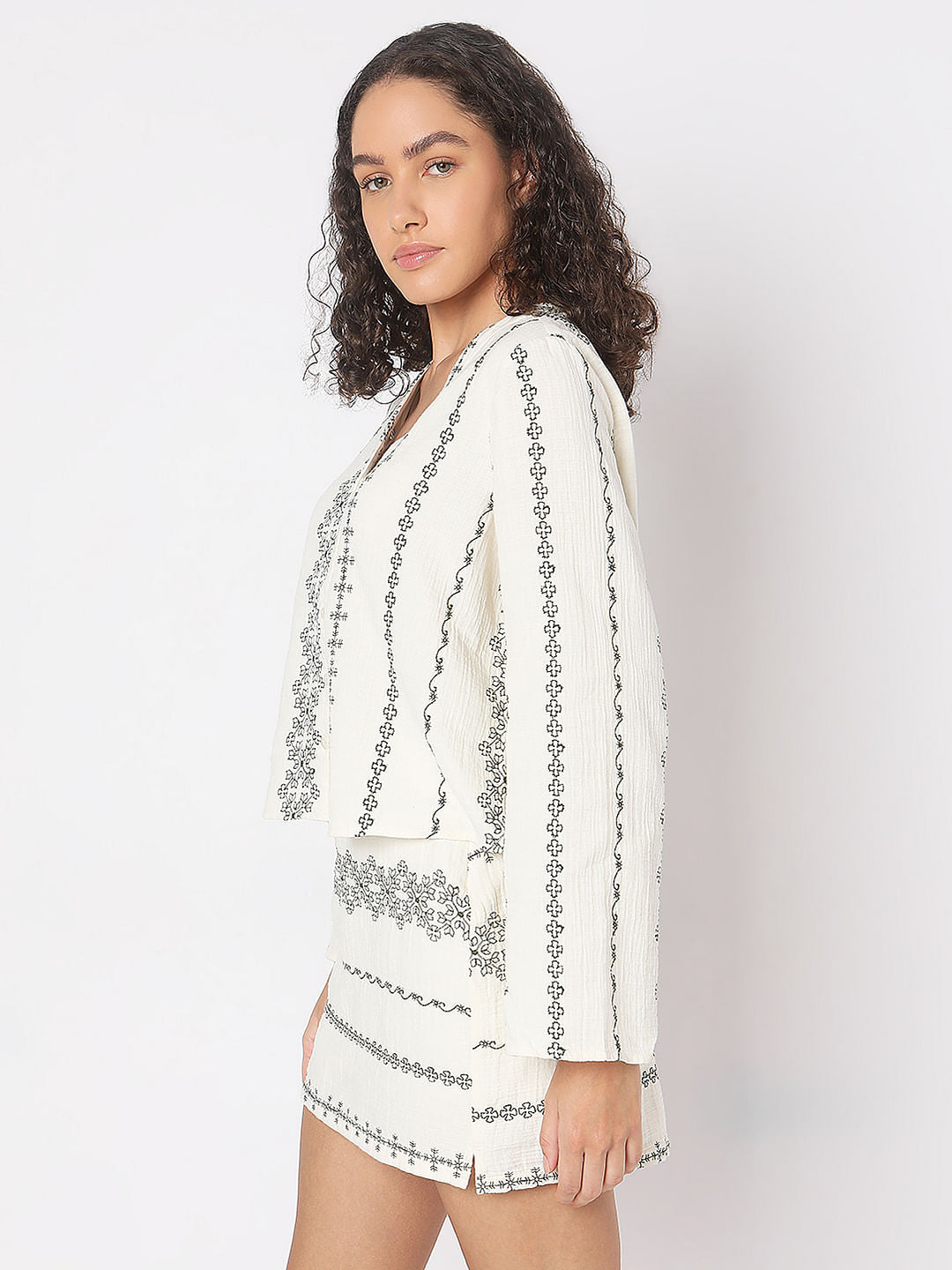 Off-White Printed Co-Ord Set Top