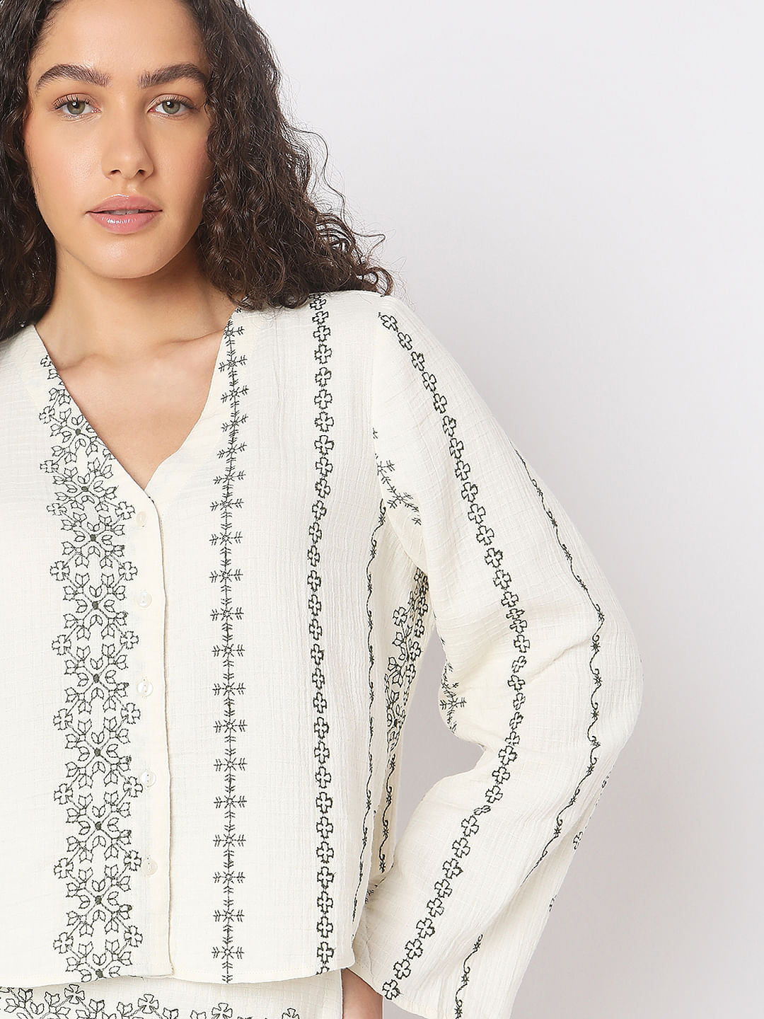 Off-White Printed Co-Ord Set Top